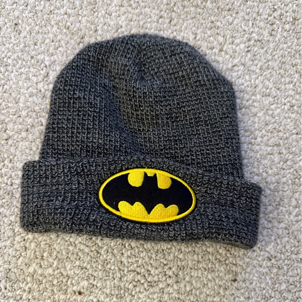 Gray Knit Beanie with Batman Logo